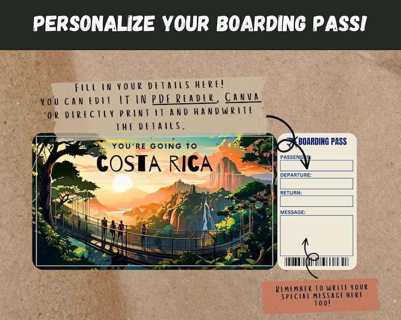 Costa Rica Trip Surprise Gift Ticket You're Going to COSTA RICA