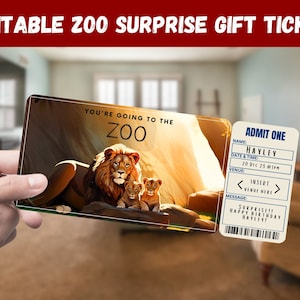 Zoo Surprise Gift Ticket - You're Going to the ZOO - Printable, Pass, Editable, Instant Download, Travel Print Invitation