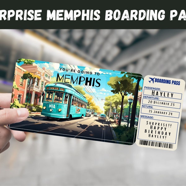 Memphis, TN, USA Trip Surprise Gift Ticket - You're Going to MEMPHIS - Printable, Flight, Editable, Instant, Boarding Pass, Travel Print