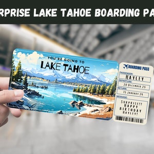 Bilhete de presente surpresa de viagem para Lake Tahoe CA EUA - Você vai para Lake Tahoe - para impressão, voo, cartão de embarque, editável, impressão de viagem