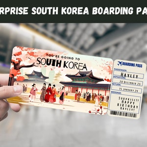 Billet cadeau voyage en Corée du Sud - Vous allez en CORÉE DU SUD, vol, carte d'embarquement, modifiable, téléchargement immédiat, impression de voyage