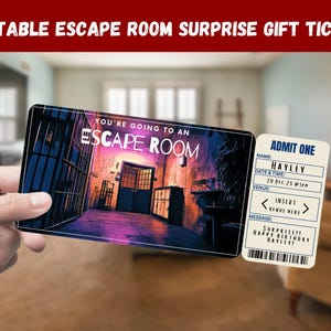 Escape Room Surprise Geschenkkarte - Sie gehen zu einem ESCAPE ROOM - Printable, Pass, Bearbeitbar, Sofort-Download, Reise-Printeinladung
