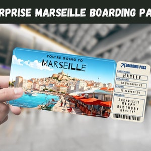 Billet cadeau voyage surprise Marseille, France - Vous allez à MARSEILLE - Imprimable, vol, carte d'embarquement, modifiable, instantané, impression de voyage