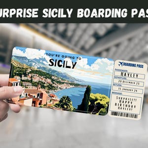 Sicília, Itália Viagem Surpresa Bilhete Presente - Você Vai para a SICÍLIA - Imprimível, Voo, Cartão de Embarque, Editável, Instantâneo, Impressão de Viagem