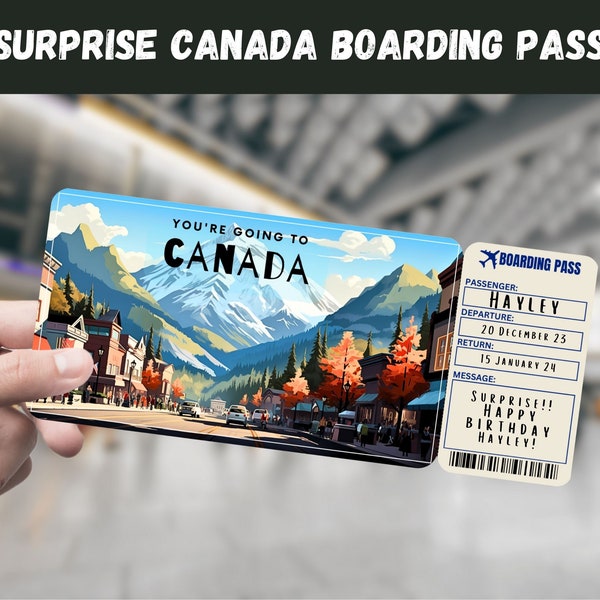 Canada Trip Surprise Gift Ticket - You're Going to CANADA - Printable, Flight, Boarding Pass, Editable, Instant, Travel Print