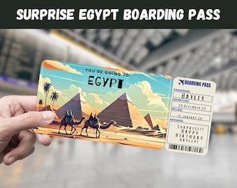Egypt Trip Surprise Gift Ticket - You&#39;re Going to EGYPT - Printable, Flight, Boarding Pass, Editable, Instant Download, Travel Print
