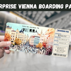 Vienna, Austria Trip Surprise Gift Ticket - You're Going to VIENNA - Printable, Flight, Boarding Pass, Editable, Instant, Travel Print