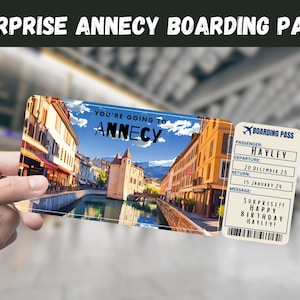 Annecy, France Trip Surprise Gift Ticket - You're Going to ANNECY - Printable, Flight, Boarding Pass, Editable, Instant, Travel Print