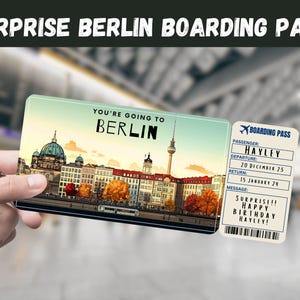 Billet cadeau voyage surprise à Berlin, Allemagne - Vous allez à BERLIN - Imprimable, avion, carte d'embarquement, modifiable, instantané, impression de voyage
