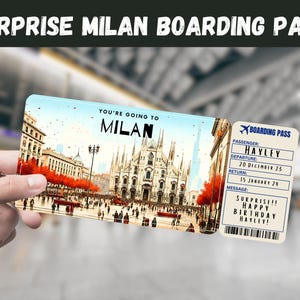 Mailand, Italien Reise Überraschungsgeschenk Ticket - Sie gehen nach MAILAND - Printable, Flug, Bordkarte, bearbeitbar, Sofort Download, Reisedruck