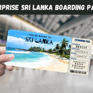 Sri Lanka Reise Überraschungsgeschenk Ticket - Sie gehen nach SRI LANKA - Printable, Flug, Bordkarte, bearbeitbar, Sofort Download, Reisedruck