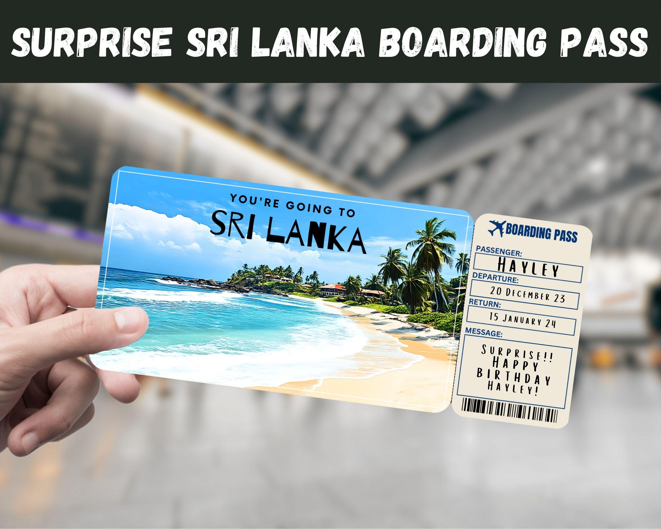 Sri Lanka Trip Surprise Gift Ticket - You're Going to SRI LANKA - Printable, Flight, Boarding Pass, Editable, Instant Download, Travel Print