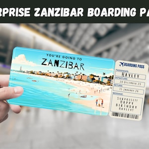 Sansibar, Tansania Reise Überraschungsgeschenk Ticket - Sie gehen nach SANSIBAR - Printable, Flug, Bordkarte, bearbeitbar, Reisedruck