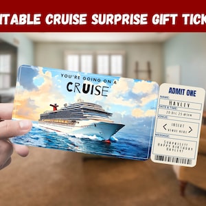 Cruise Surprise Gift Ticket - Sie gehen auf eine KREUZFAHRT - Printable, Pass, Bearbeitbar, Sofort-Download, Reisedruckeinladung