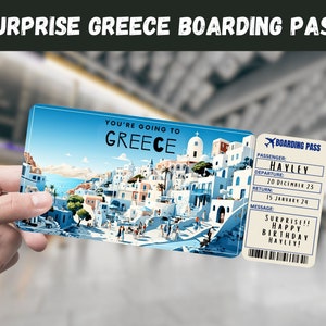 Griechenland Reise Überraschungsgeschenk Ticket - Sie gehen nach Griechenland - Printable, Flug, Bordkarte, bearbeitbar, Sofort Download, Reisedruck