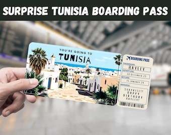 Tunisia Trip Surprise Gift Ticket: Editable Boarding Pass (Instant Download)