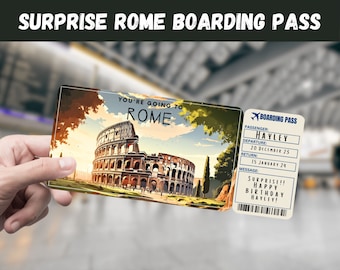 Biglietto a sorpresa per un viaggio a Roma: Carta d'imbarco modificabile (Download immediato)