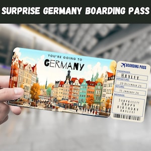 Deutschland Reise Überraschungsgeschenk Ticket - Sie gehen nach DEUTSCHLAND - Printable, Flug, Bordkarte, bearbeitbar, Sofort Download, Reisedruck