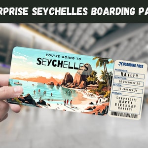 Seychellen Reise Überraschungsgeschenk Ticket - Sie werden auf die SEYCHELLEN, Flug, Bordkarte, bearbeitet, Sofort Download, Reisedruck