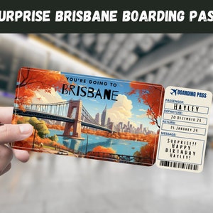 Brisbane, Australien Reise Überraschungsgeschenk Ticket - Sie gehen nach BRISBANE - Printable, Flug, Bordkarte, bearbeitbar, Instant, Reisedruck