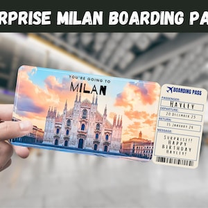 Mailand, Italien Reise Überraschungsgeschenk Ticket - Sie gehen nach MAILAND - Printable, Flug, Bordkarte, bearbeitbar, Sofort Download, Reisedruck