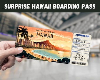 Hawaii USA Trip Surprise Gift Ticket - You&#39;re Going to HAWAII - Printable, Flight, Boarding Pass, Editable, Instant Download, Travel Print