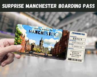 Manchester Trip Surprise Gift Ticket: Editable Boarding Pass (Printable)