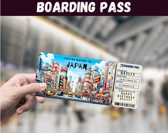 Japan Boarding Pass, Surprise Trip Reveal, Travel Gift, Editable (Digital Download)