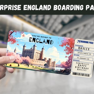 England Trip Surprise Geschenkticket - Sie gehen nach ENGLAND - Printable, Flug, Bordkarte, bearbeitbar, Instant, Travel Print