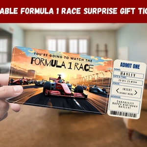 Formel-1-Rennen-Überraschungsgeschenk-Karte - Sie werden das Formel-1-Rennen sehen - Printable, Pass, Bearbeitbar, Sofort, Reisedruckeinladung