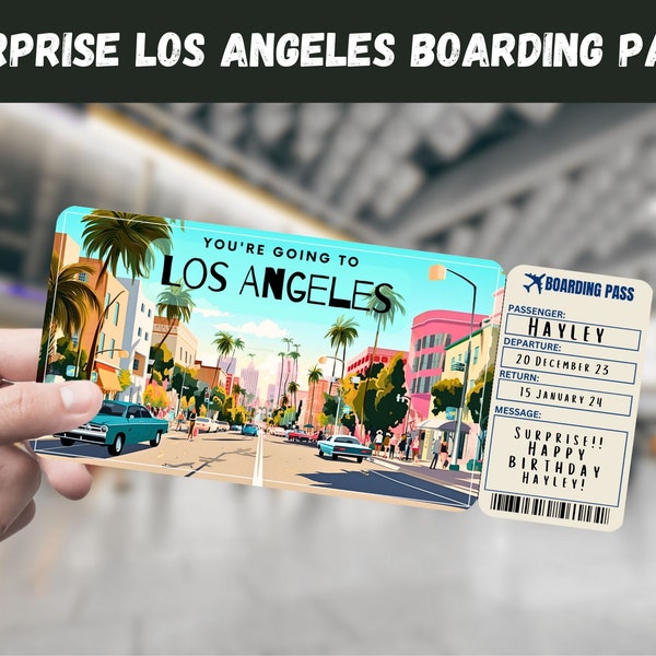 Los Angeles CA USA Trip Surprise Gift Ticket - You're Going to LA - Printable, Flight, Boarding Pass, Editable, Instant, Travel Print