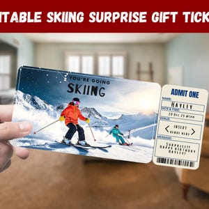 Billet cadeau ski surprise - Vous allez skier - Imprimable, forfait, modifiable, téléchargement immédiat, impression d'invitation de voyage