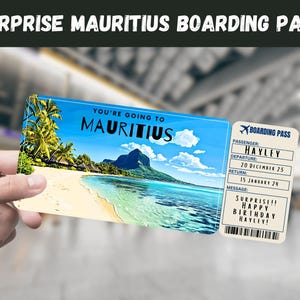 Billet cadeau voyage à l'île Maurice - Vous allez à l'ILE MAURICE, vol, carte d'embarquement, modifiable, téléchargement immédiat, impression de voyage