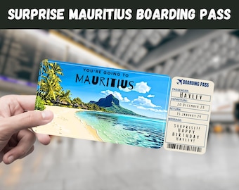 Mauritius Trip Surprise Gift Ticket - You&#39;re Going to MAURITIUS , Flight, Boarding Pass, Editable, Instant Download, Travel Print
