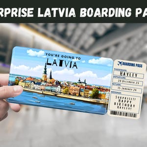 Lettland Reise Überraschungsgeschenk Ticket - Sie gehen nach LETTLAND, Flug, Bordkarte, bearbeitbar, Sofort Download, Reisedruck