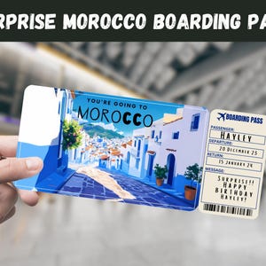 Billet cadeau surprise voyage au Maroc - Vous allez au MAROC - Imprimable, vol, carte d'embarquement, modifiable, téléchargement immédiat, impression de voyage