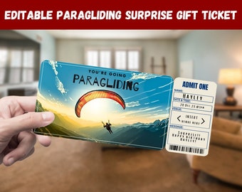 Paragliding Surprise Gift Ticket - You're going PARAGLIDING - Printable, Pass, Editable,  Instant Print Invitation