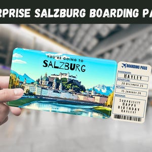 Salzburgo, Áustria - Bilhete-presente surpresa para viagem - Você vai para SALZBURGO - Imprimível, voo, cartão de embarque, editável, instantâneo, impressão de viagem