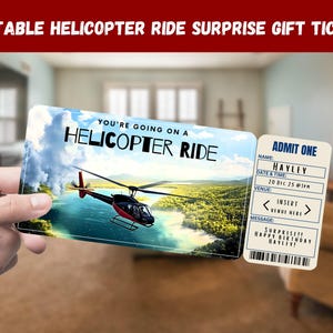Hubschrauberflug-Überraschungsgeschenk-Karte - Sie gehen auf eine HELICOPTER RIDE - Printable, Pass, bearbeitbare, Instant, Travel Print-Einladung