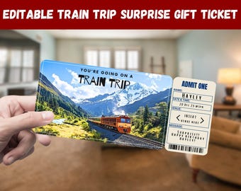Train Trip Surprise Gift Ticket: Editable Travel Invitation (Digital Download)