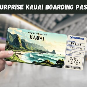 Kauai, Hawaii, USA Trip Surprise Gift Ticket - Sie gehen nach KAUAI - Printable, Flug, Bearbeitbar, Sofort, Bordkarte, Reisedruck