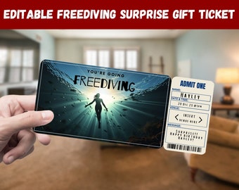 Freediving Surprise Gift Ticket - You’re Going FREEDIVING - Printable, Pass, Editable, Instant Download, Travel Print Invitation