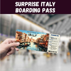 Boardingkort för Italien, överraskningsresa, resepresent, redigerbar (digital nedladdning)