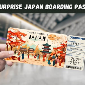 Billet cadeau voyage Japon surprise - Vous allez au JAPON - imprimable, vol, carte d'embarquement, modifiable, téléchargement immédiat, impression de voyage