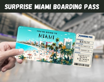 Miami FL USA Trip Surprise Gift Ticket - You&#39;re Going to MIAMI - Printable, Flight, Boarding Pass, Editable, Travel Print