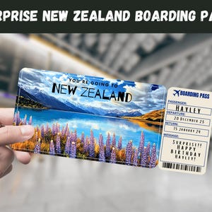Neuseeland Reise Überraschungsgeschenk Ticket - Sie gehen nach NEUSEELAND - Printable, Flug, Bordkarte, bearbeitbar, Instant, Reisedruck