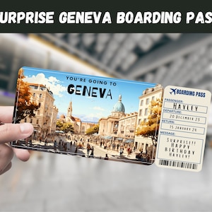 Genf, Schweiz Reise Überraschungsgeschenk Ticket - Sie gehen nach GENF, Flug, Bordkarte, bearbeitbar, Sofort Download, Reisedruck