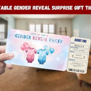 Gender Reveal Party Surprise Gift Ticket - Begleiten Sie uns zu einer GENDER REVEAL PARTY- Printable, Pass, Bearbeitbar, Sofort-Download, Einladung