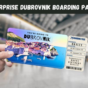 Dubrovnik, Croazia Viaggio Sorpresa Regalo Biglietto - Stai Andando a DUBROVNIK, Volo, Carta d'Imbarco, Modificabile, Download Immediato, Stampa di Viaggio