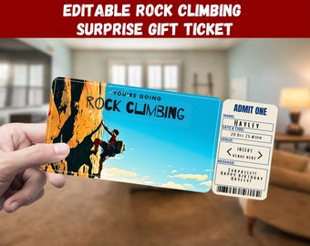 Rock Climbing Surprise Gift Ticket: Editable Printable Invitation
